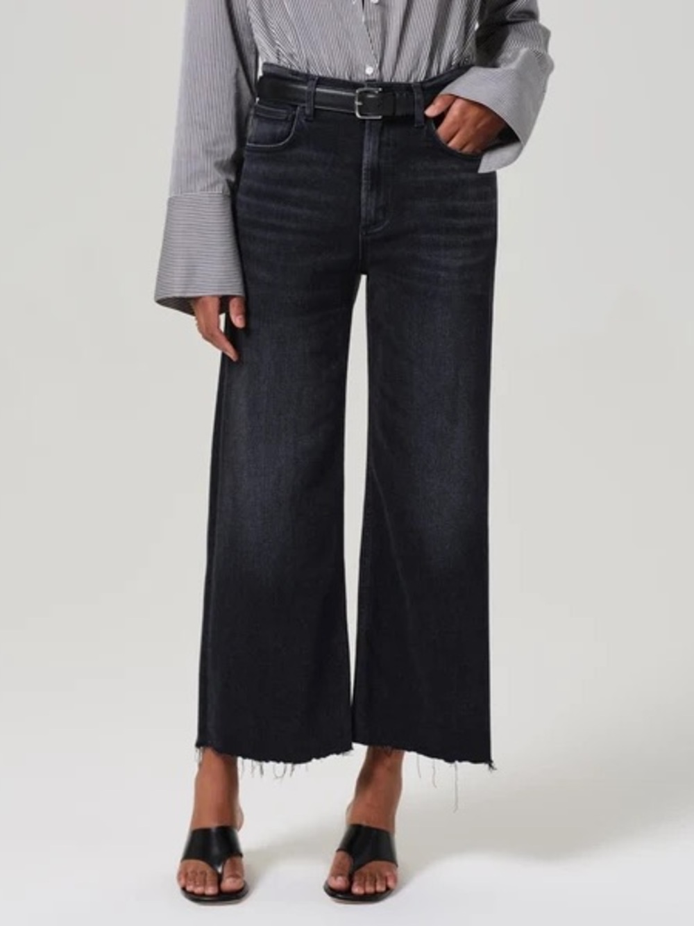 Citizens of Humanity Lyra Wide Leg Crop Jeans Medallion Washed Black Size 27